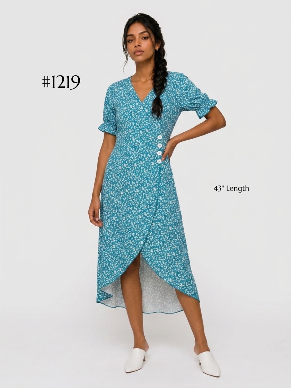 Teal Floral Midi Dress with Button Detail |long back dress | casual dress
